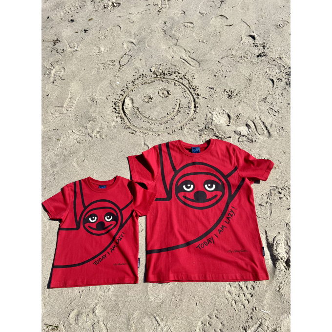 T-SHIRT ADULT LAZY GUY RED