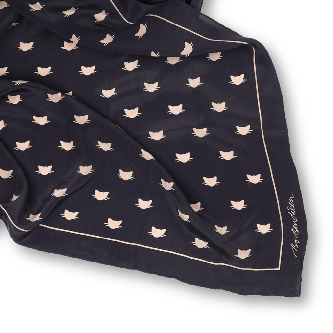SILK SCARF CATS BLACK 100x100