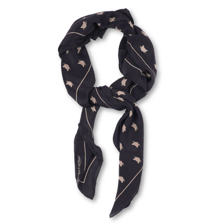 SILK SCARF CATS BLACK 100x100