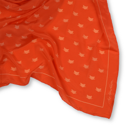 SILK SCARF CATS CORAL 100x100