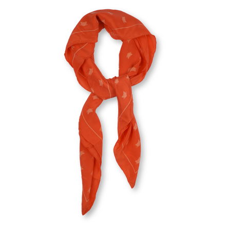 SILK SCARF CATS CORAL 100x100