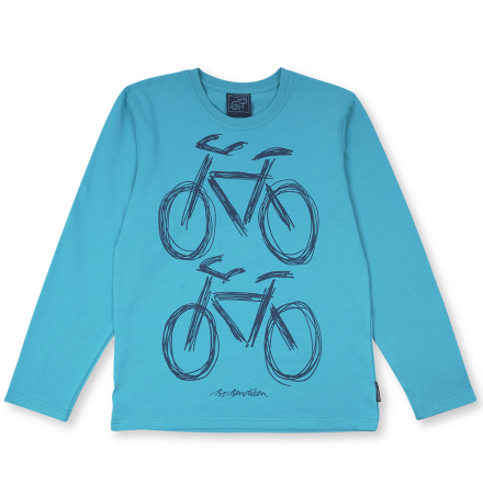 T-SHIRT ADULT LONG SLEEVED 2 BICYCLES TURQUOISE