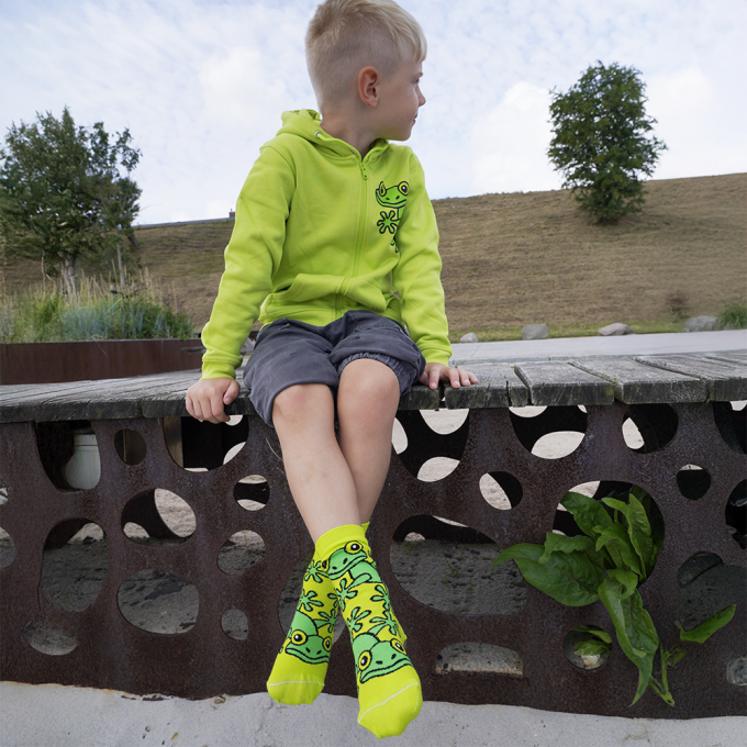 SWEATSHIRT KIDS W HOOD AND ZIPPER GECKO LIME