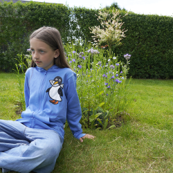 SWEATSHIRT KIDS W HOOD AND ZIPPER PENGUIN W FISH BLUE