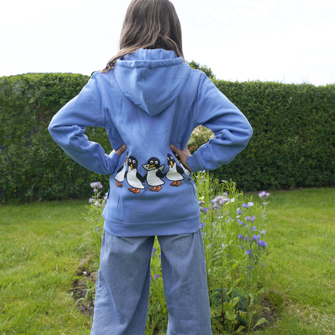 SWEATSHIRT KIDS W HOOD AND ZIPPER PENGUIN W FISH BLUE