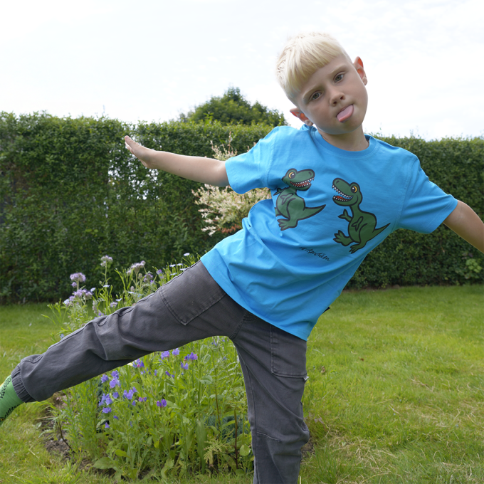 T-SHIRT KIDS 2 T-REX TURQUOISE 