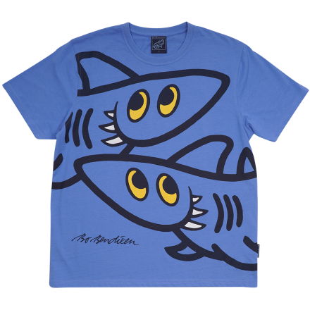 T-SHIRT ADULT FUNNY SHARKS LIGHT BLUE