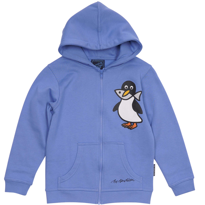 SWEATSHIRT KIDS W HOOD AND ZIPPER PENGUIN W FISH BLUE