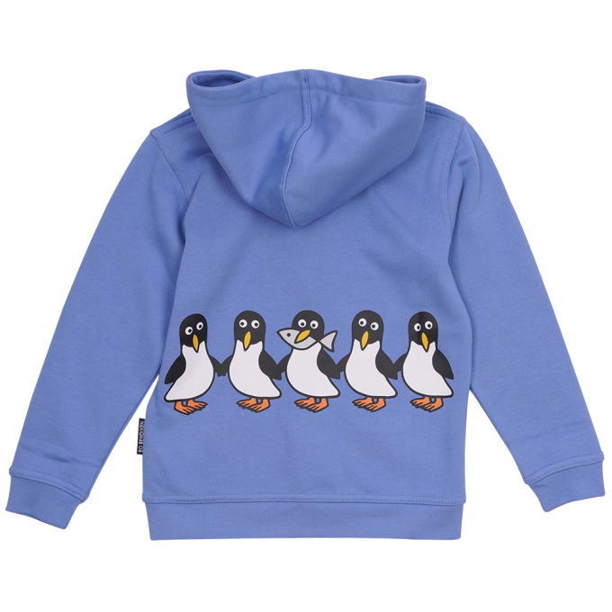SWEATSHIRT KIDS W HOOD AND ZIPPER PENGUIN W FISH BLUE