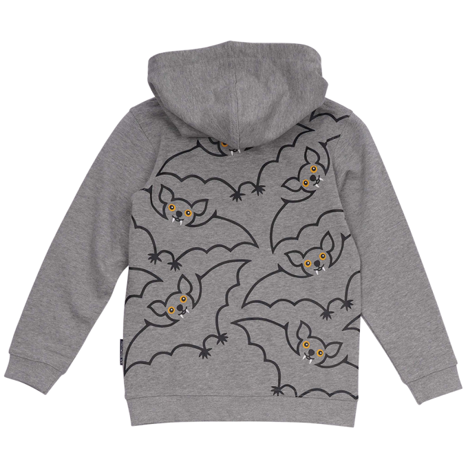 SWEATSHIRT KIDS W HOOD AND ZIPPER BAT GREY