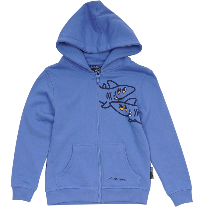 SWEATSHIRT KIDS W HOOD AND ZIPPER FUNNY SHARKS LIGHT BLUE