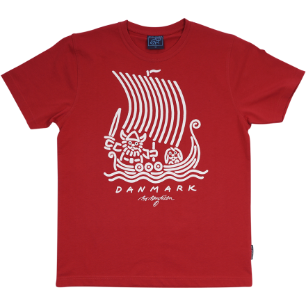 T-SHIRT ADULT VIKING SHIP RED