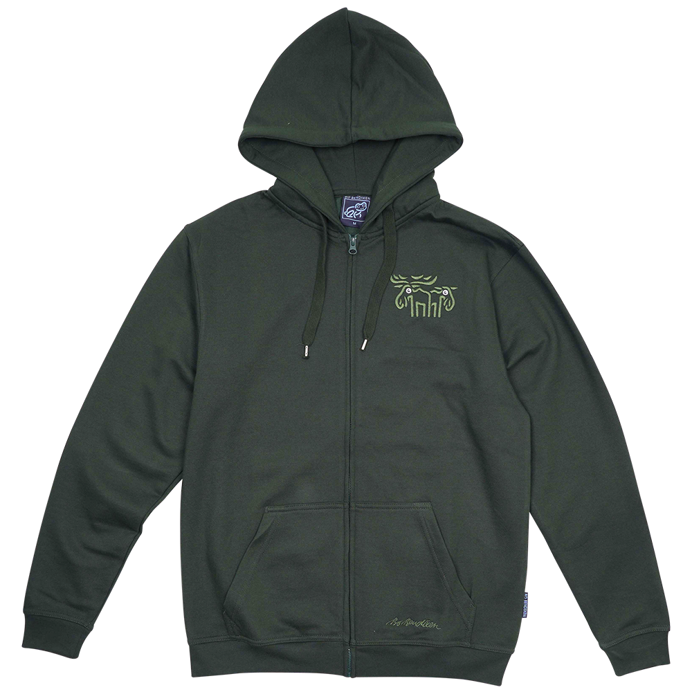 SWEATSHIRT ADULT W HOOD AND ZIPPER AND EMBRODERY ELK GREEN