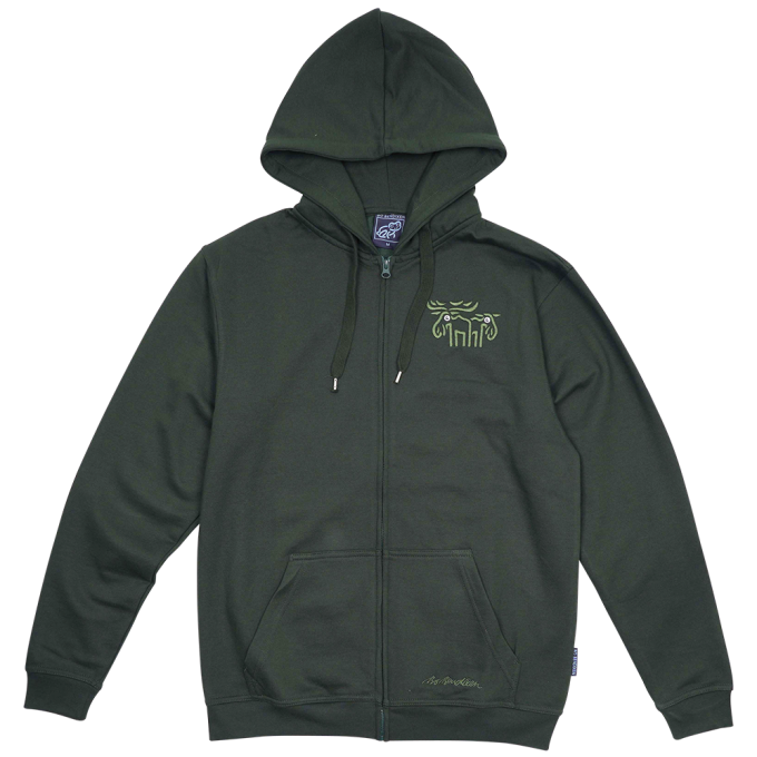 SWEATSHIRT ADULT W HOOD AND ZIPPER AND EMBRODERY ELK GREEN