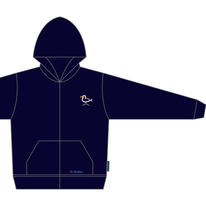 SWEATSHIRT ADULT W HOOD AND ZIPPER AND EMBRODERY SEAGULL NAVY