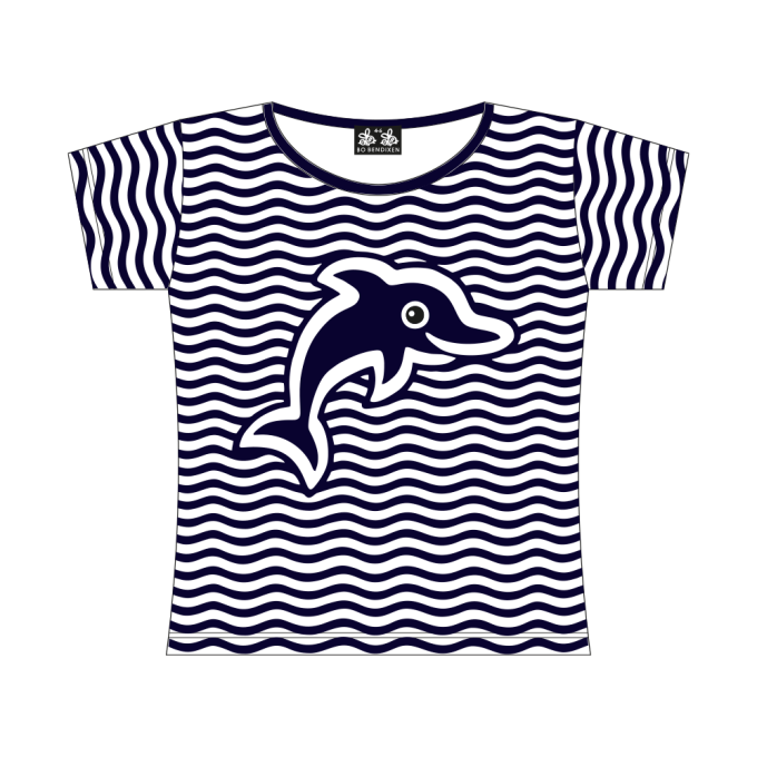 T-SHIRT KIDS SLIM FIT WAVES DOLPHIN WHITE/NAVY