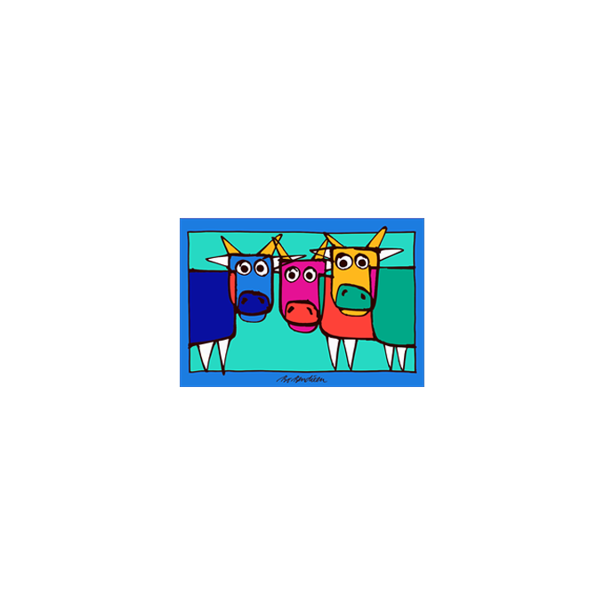 POSTCARD 3 COWS TURQUOISE