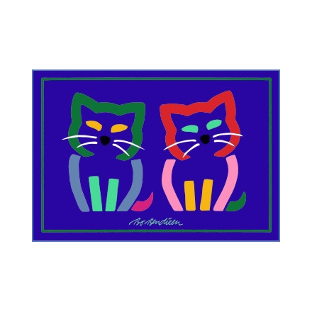 POSTCARD 2 CATS FACING EACHOTHER NAVY