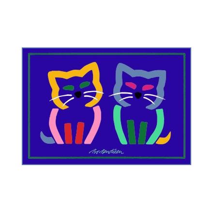 POSTCARD 2 CATS LOOKING AWAY NAVY