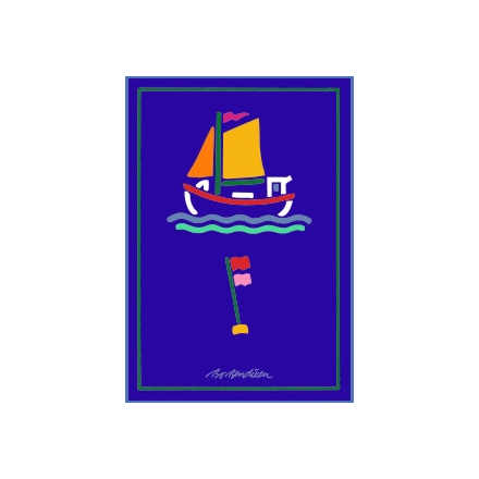 POSTCARD FISHING BOAT VERTICAL NAVY