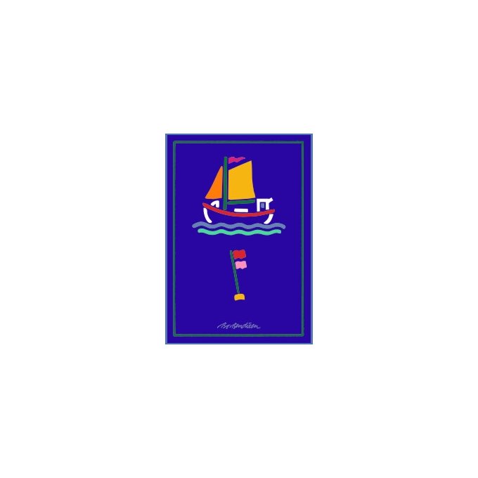 POSTCARD FISHING BOAT VERTICAL NAVY