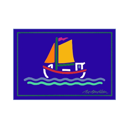 POSTCARD FISHING BOAT HORIZONTAL NAVY