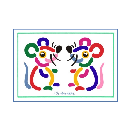 POSTCARD 2 MICE WHITE