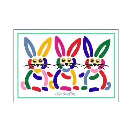 POSTCARD 3 RABBITS WHITE