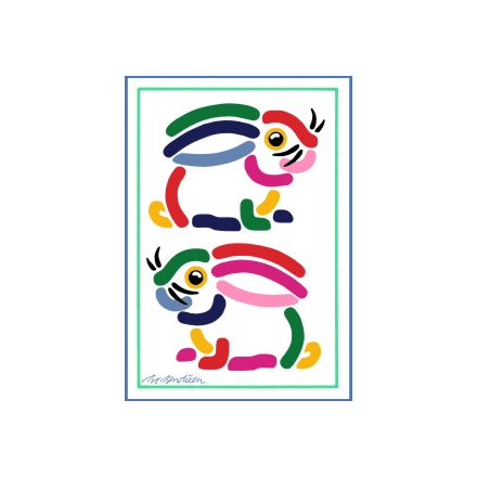 POSTCARD 2 RABBITS WHITE