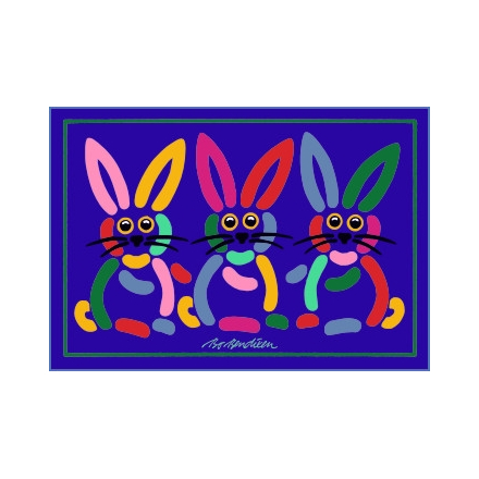 POSTCARD 3 RABBITS NAVY