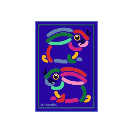 POSTCARD 2 RABBITS NAVY