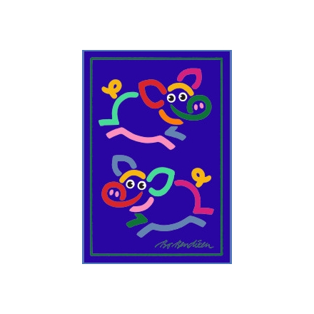 POSTCARD 2 RUNNING PIGS NAVY