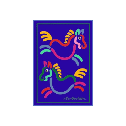 POSTCARD 2 HORSES NAVY