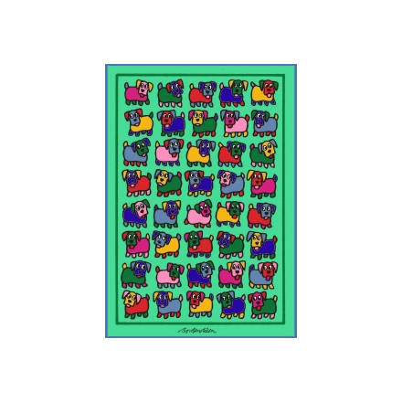 POSTCARD MULTICOLOR DOGS GREEN