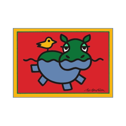 POSTCARD HIPPO RED
