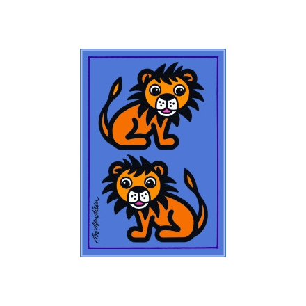 POSTCARD 2 LIONS BLUE