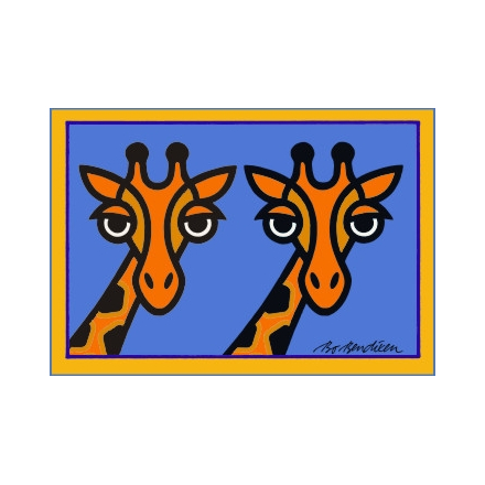 POSTCARD 2 GIRAFFES BLUE